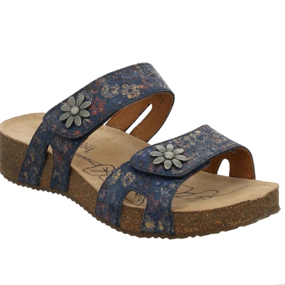 Josef Seibel Tonga 04 Blue Metallic Floral Sandals